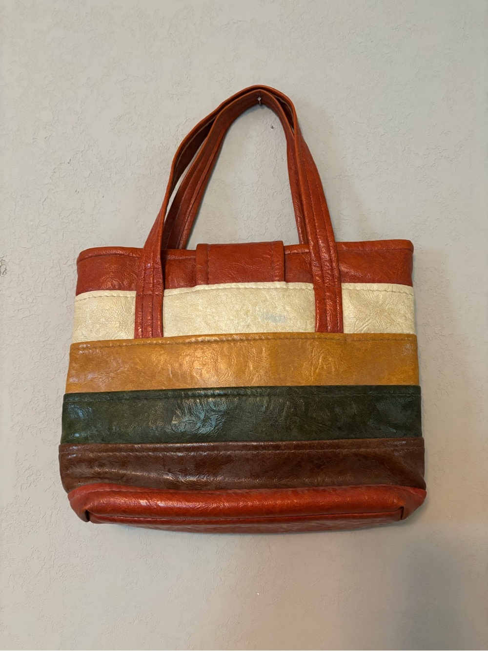 Vintage 60's Mod Style Multi-Color Leather Tote Purse 10" x 12" - Picture 5 of 8